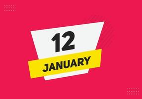 january 12 calendar reminder. 12th january daily calendar icon template. Calendar 12th january icon Design template. Vector illustration