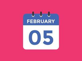 february 5 calendar reminder. 5th february daily calendar icon template. Calendar 5th february icon Design template. Vector illustration