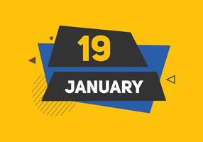 january 19 calendar reminder. 19th january daily calendar icon template. Calendar 19th january icon Design template. Vector illustration