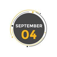 september 4 calendar reminder. 4th september daily calendar icon template. Calendar 4th september icon Design template. Vector illustration