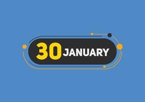 january 30 calendar reminder. 30th january daily calendar icon template. Calendar 30th january icon Design template. Vector illustration