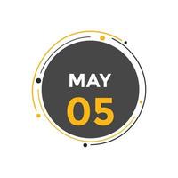 may 5 calendar reminder. 5th may daily calendar icon template. Calendar 5th may icon Design template. Vector illustration