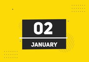 january 2 calendar reminder. 2nd january daily calendar icon template. Calendar 2nd january icon Design template. Vector illustration