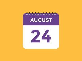 august 24 calendar reminder. 24th august daily calendar icon template. Calendar 24th august icon Design template. Vector illustration