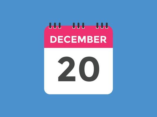 december 20 calendar reminder. 20th december daily calendar icon template. Calendar 20th december icon Design template. Vector illustration