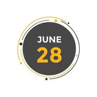Recordatorio del calendario del 28 de junio. Plantilla de icono de calendario diario del 28 de junio. plantilla de diseño de icono de calendario 28 de junio. ilustración vectorial vector