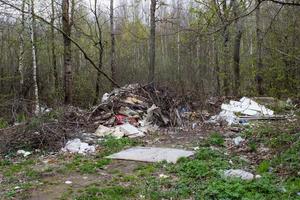 vertedero de basura en el bosque cerca de la carretera foto