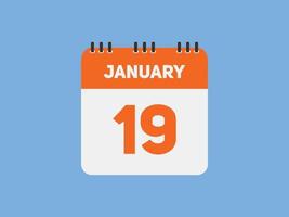 january 19 calendar reminder. 19th january daily calendar icon template. Calendar 19th january icon Design template. Vector illustration