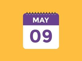 9 de mayo calendario recordatorio. Plantilla de icono de calendario diario del 9 de mayo. plantilla de diseño de icono de calendario 9 de mayo. ilustración vectorial vector