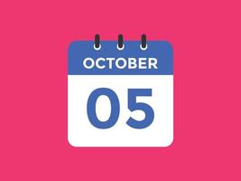 october 5 calendar reminder. 5th october daily calendar icon template. Calendar 5th october icon Design template. Vector illustration