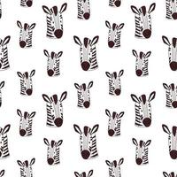 Zebra seamless pattern on a white background. Cartoon vector illustration of a zebra head pattern. Wild African animal.