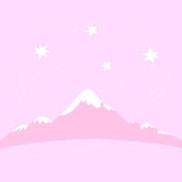 fondo rosa con picos de montaña y cielo estrellado. crestas rosadas de las montañas. estrellas brillantes sobre picos nevados. fondo cuadrado aislado. vector