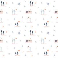 Christmas seamless pattern with trees. Winter pattern with a variety of pines and firs. Vector stock illustration with gift boxes on white background with red accents
