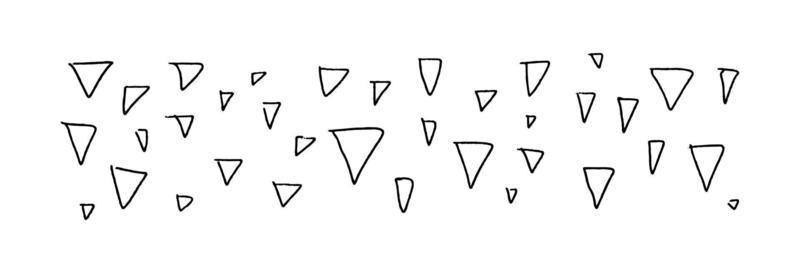 Mixed doodle triangles. Pen-drawn uneven thin doodle shapes. Horizontal background texture isolated on white.