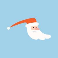 Santa's head. Cartoon Santa Claus on a blue isolated background. Cute New Year character in a red hat. Vector stock festive illustration.