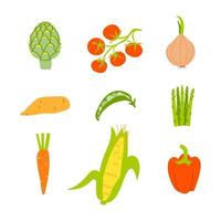 conjunto de verduras frescas. colección de verduras de dibujos animados sobre un fondo blanco. ilustración vectorial de plantas cultivadas aisladas. vector