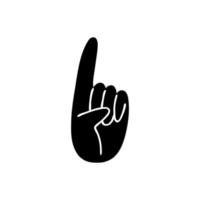 dibujos animados uno pulgar hacia arriba. silueta negra de una mano sobre un fondo blanco con un dedo índice. ilustración vectorial del gesto que muestra el número uno. vector