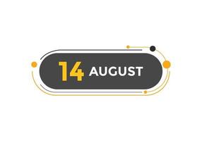 august 14 calendar reminder. 14th august daily calendar icon template. Calendar 14th august icon Design template. Vector illustration