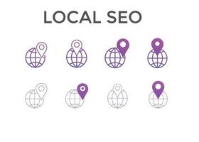 SEO local, desarrollo, íconos de marketing en Internet. conjunto de iconos de optimización de motores de búsqueda vector