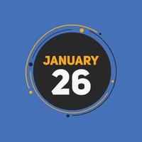 january 26 calendar reminder. 26th january daily calendar icon template. Calendar 26th january icon Design template. Vector illustration