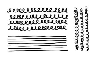 Spiral wavy underline. Set of different doodle lines. Wavy and smooth hand drawn graphic elements. Vector stock illustration of swirling brushes on a white background.