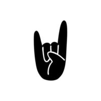 Two fingers up. Black silhouette of a hand on a white background with a forefinger and little finger. Vector stock illustration of rock gesture.