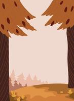 Forest vertical background. Vector illustration of a forest landscape with a distant view of autumn nature.