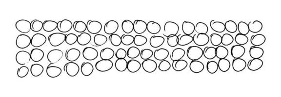 Drawn circles in a column. Hand-drawn round lines. Horizontal background texture isolated on white. vector