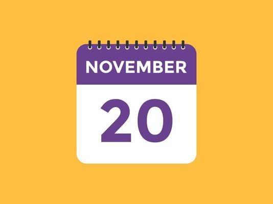 november 20 calendar reminder. 20th november daily calendar icon template. Calendar 20th november icon Design template. Vector illustration