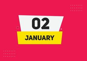 january 2 calendar reminder. 2nd january daily calendar icon template. Calendar 2nd january icon Design template. Vector illustration