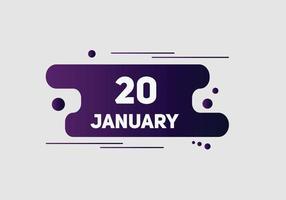 january 20 calendar reminder. 20th january daily calendar icon template. Calendar 20th january icon Design template. Vector illustration