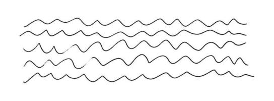 Rows of doodle waves. Hand-drawn jagged slender long wavy shapes. Horizontal background texture isolated on white. vector