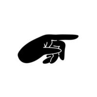 Pointing gesture isolated. Black silhouette of a relaxed hand on a white background pointing to the right. Vector stock illustration of gesture.