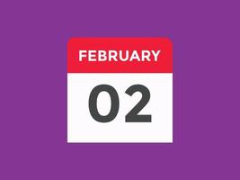 february 2 calendar reminder. 2nd february daily calendar icon template. Calendar 2nd february icon Design template. Vector illustration