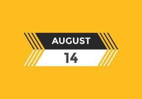 august 14 calendar reminder. 14th august daily calendar icon template. Calendar 14th august icon Design template. Vector illustration