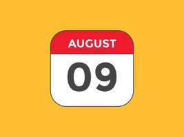 august 9 calendar reminder. 9th august daily calendar icon template. Calendar 9th august icon Design template. Vector illustration