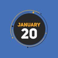 january 20 calendar reminder. 20th january daily calendar icon template. Calendar 20th january icon Design template. Vector illustration