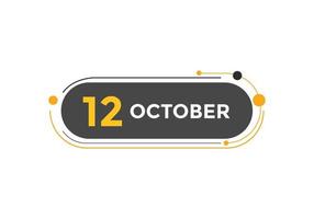 october 12 calendar reminder. 12th october daily calendar icon template. Calendar 12th october icon Design template. Vector illustration