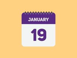 january 19 calendar reminder. 19th january daily calendar icon template. Calendar 19th january icon Design template. Vector illustration