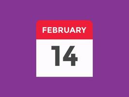 february 14 calendar reminder. 14th february daily calendar icon template. Calendar 14th february icon Design template. Vector illustration