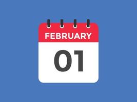 february 1 calendar reminder. 1st february daily calendar icon template. Calendar 1st february icon Design template. Vector illustration