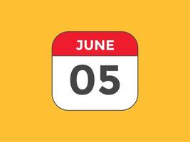 june 5 calendar reminder. 5th june daily calendar icon template. Calendar 5th june icon Design template. Vector illustration