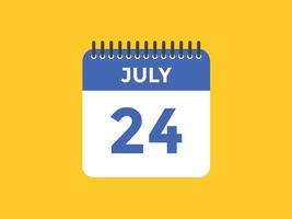 july 24 calendar reminder. 24th july daily calendar icon template. Calendar 24th july icon Design template. Vector illustration