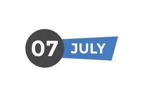 Recordatorio del calendario del 7 de julio. Plantilla de icono de calendario diario del 7 de julio. plantilla de diseño de icono de calendario 7 de julio. ilustración vectorial vector