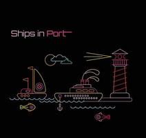 Ships in Port vector illustration