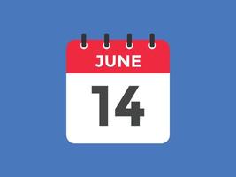 june 14 calendar reminder. 14th june daily calendar icon template. Calendar 14th june icon Design template. Vector illustration