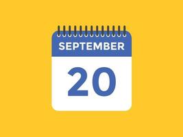 Recordatorio del calendario del 20 de septiembre. Plantilla de icono de calendario diario del 20 de septiembre. plantilla de diseño de icono de calendario 20 de septiembre. ilustración vectorial vector