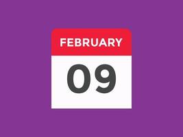 february 9 calendar reminder. 9th february daily calendar icon template. Calendar 9th february icon Design template. Vector illustration