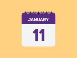 Recordatorio del calendario del 11 de enero. Plantilla de icono de calendario diario del 11 de enero. plantilla de diseño de icono de calendario 11 de enero. ilustración vectorial vector