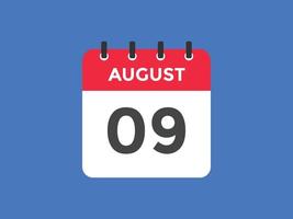 august 9 calendar reminder. 9th august daily calendar icon template. Calendar 9th august icon Design template. Vector illustration